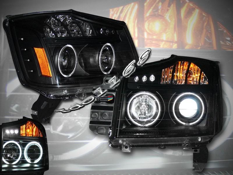 Nissan titan dual halo led projector headlights black