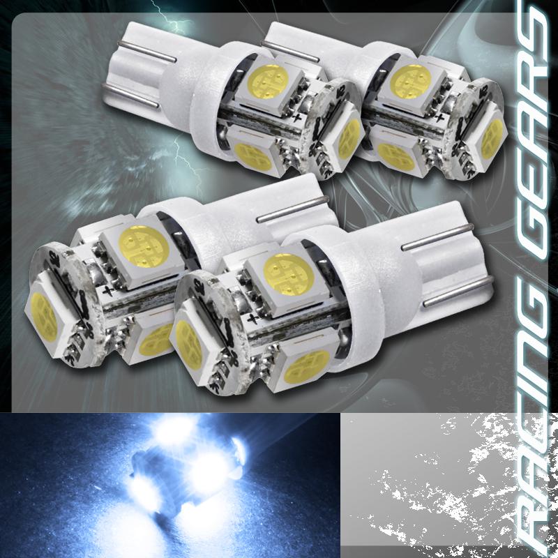 4x white smd 5 led 12v t10 wedge light bulb interior side marker / license plate