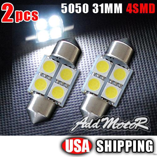 2 x white 31mm 5050 4smd festoon dome map interior led light bulbs de3175 3022