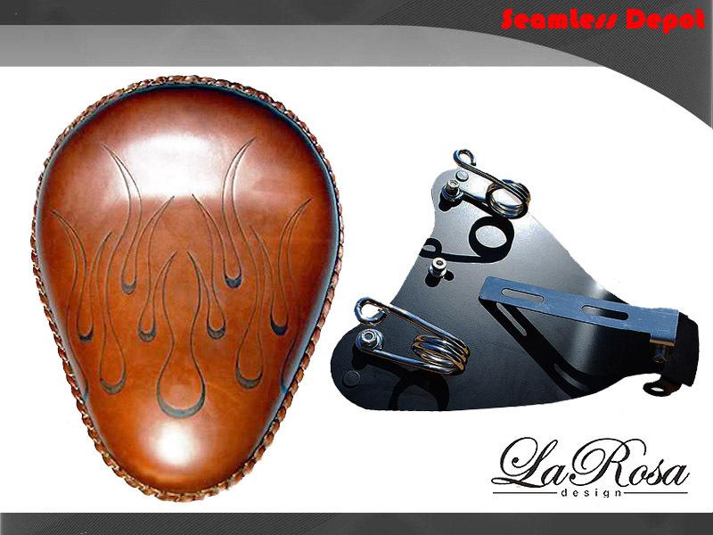 Larosa shedron leather flame solo seat + harley sportster mount kit w/ springs