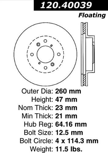 Centric-power slot 127.40039r stoptech sport rotors 98-02 accord cl