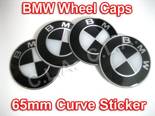 Black bmw wheel center hub caps sticker 65mm (curve)