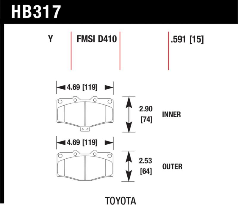 Hawk performance hb317y.591 disc brake pad 88-89 4runner pickup