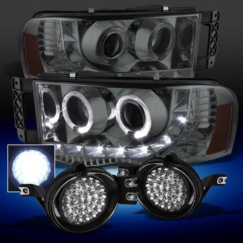 Smoke 02-05 ram halo projector drl led headlights+full hyper white led fog lamps