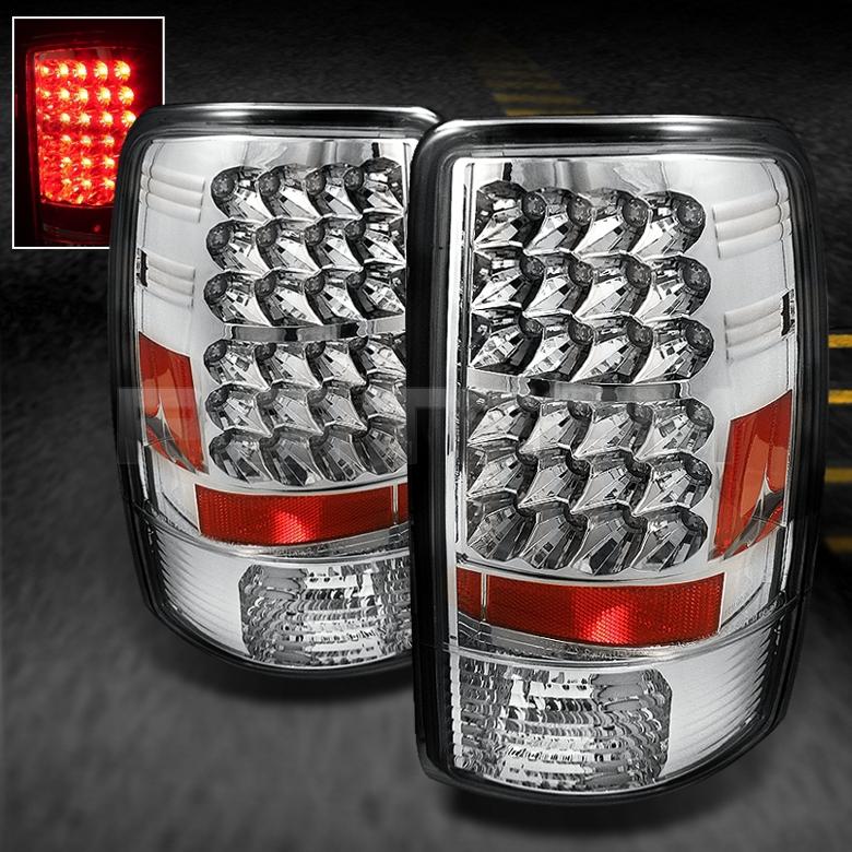 00-06 chevy suburban tahoe yukon chrome clear led tail lights brake lamps pair