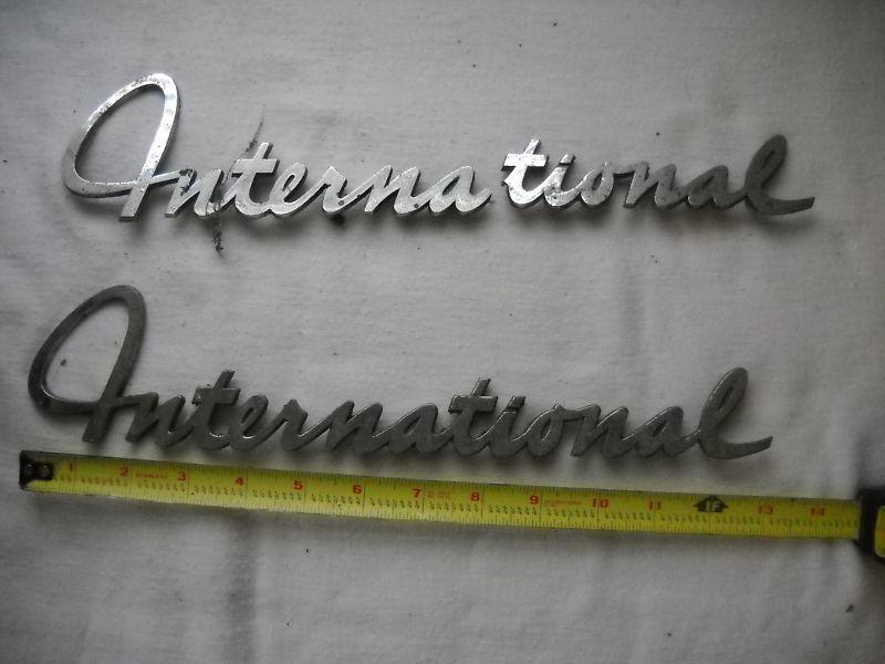   2 vintage international truck script metal trim emblem ornaments 242692-r1