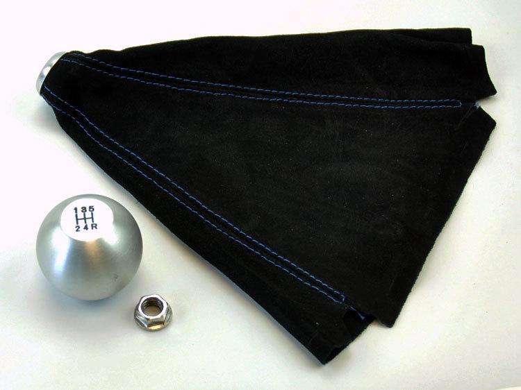 Jdm 2" round brushed aluminum 5 speed gear shift knob & blue stitch suede boot