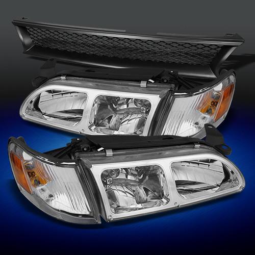 93-97 corolla clear headlights +corner signal lamps lights+sport front grillee