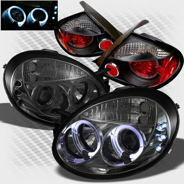 Smoked 03-05 dodge neon dual halo led projector headlights+tail head lights set