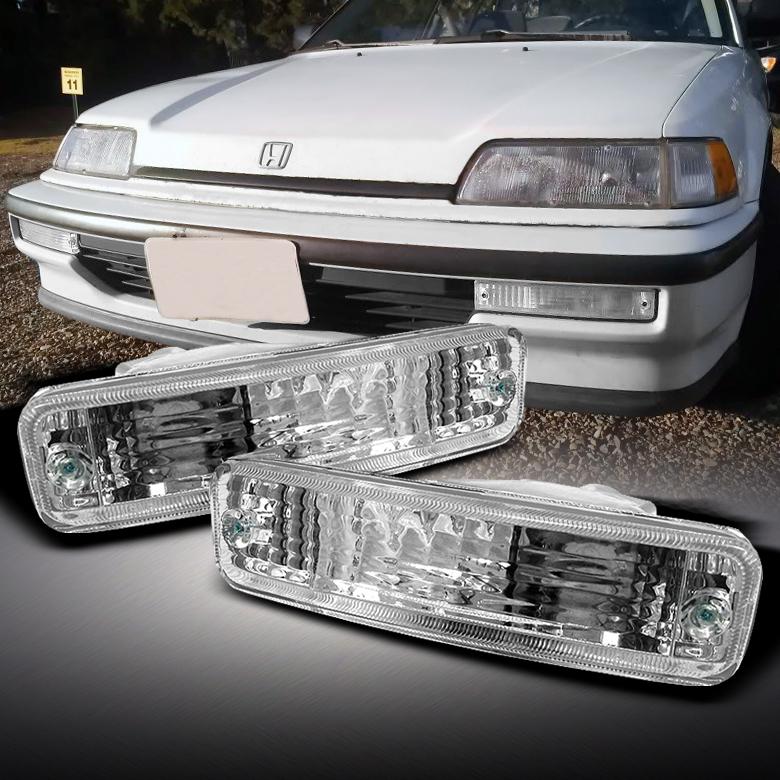 88-89 honda civic crx euro chrome clear front bumper signal lights lamps pair