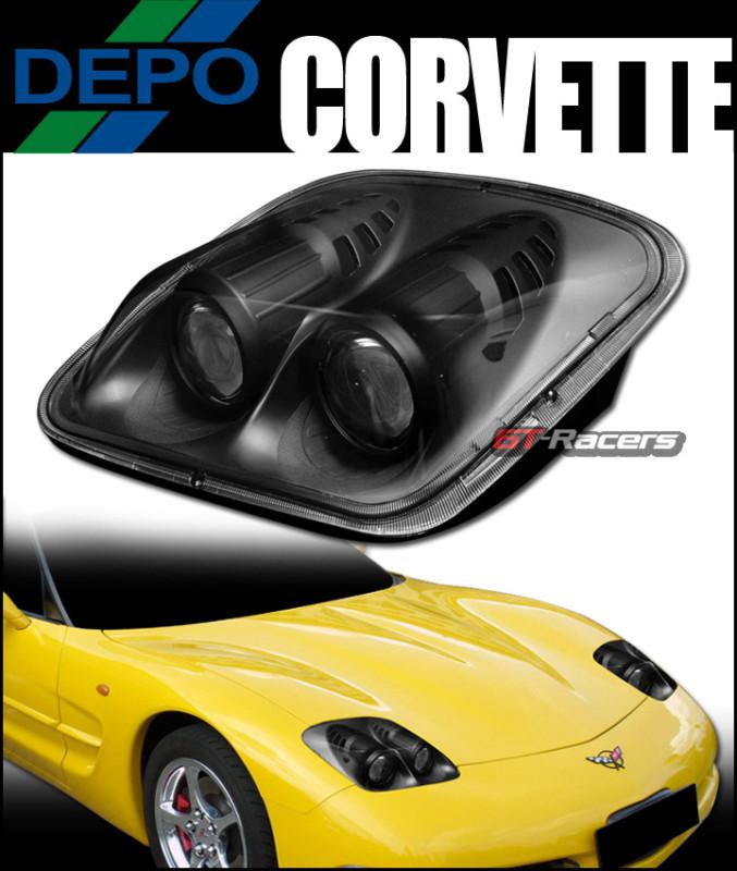 Depo blk housing 2x projector head lights lamps 1997-2004 chevy corvette z06 c5