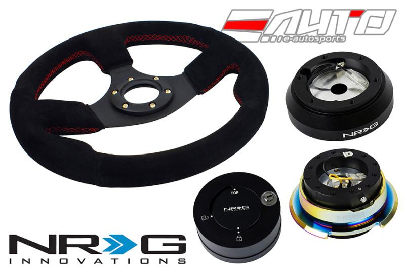 Nrg 320mm race suede steering wheel red st 160h hub 2.8 bkmc neo release lock mb