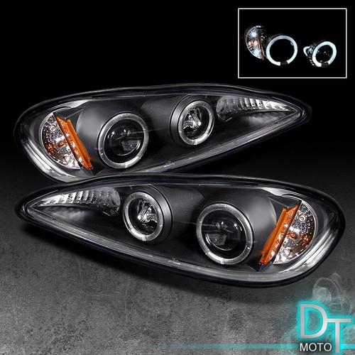 Black 99-05 pontiac grand am dual halo projector headlights lights left+right