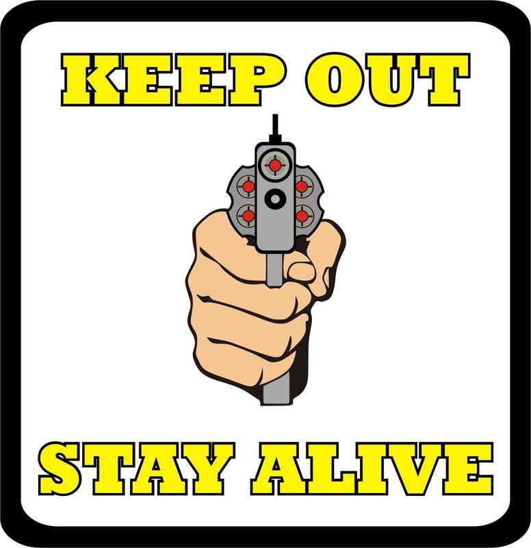  keep out beware of owner handgun pistol decal sticker car truck home window