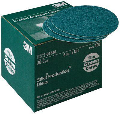 3m 1548 green corps™ stikit™ production™ disc 01548, 6", 36e, 100 discs/bx