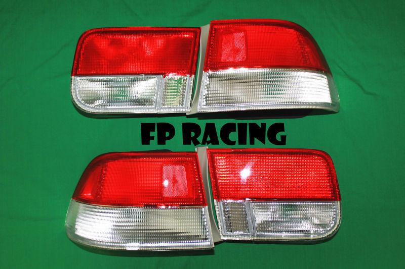 96-00 honda ek civic jdm style red & white frosted si tail lights 2 door coup em