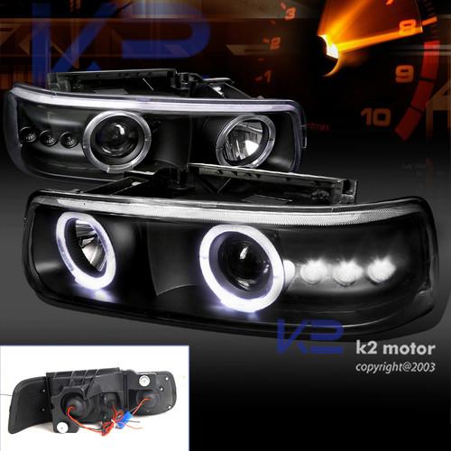 Silverado tahoe suburban black smd led drl halo projector headlights