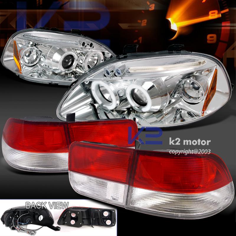 96-98 civic 2dr coupe chrome led halo projector headlights+tail brake lamps