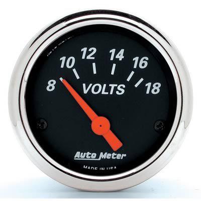 Autometer designer black electrical voltmeter gauge 2 1/16" dia black face 1483