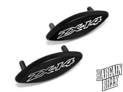 Kawasaki ninja zx-14 / zx-14r / zx1400 mirror block off plates engraved black