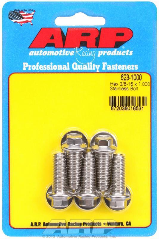 Arp bolts hex head stainless 300 polished 3/8"-16 rh thread 1.000" uhl setof5