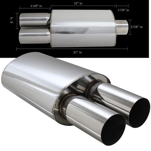  3" dual flat tip 3" inlet exhaust muffler 240sx 300zx 350z sentra  universal