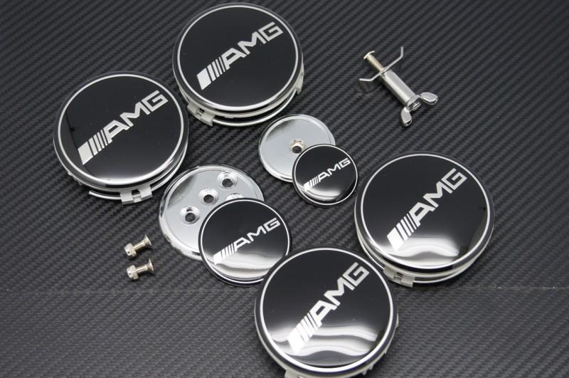 6pcs mercedes benz blk amg style hood and trunk emblem aluminum logo wheel caps 