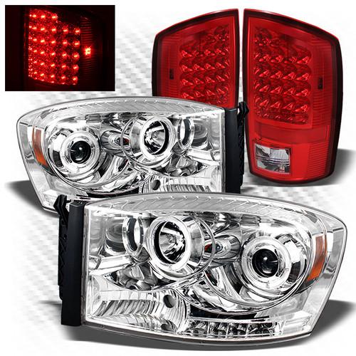 07-08 ram 1500, 07-09 2/3500 projector headlights + r/c led perform tail lights