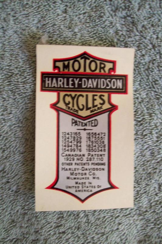 Knucklehead flathead 45 harley davidson patent decal for  '37-'46