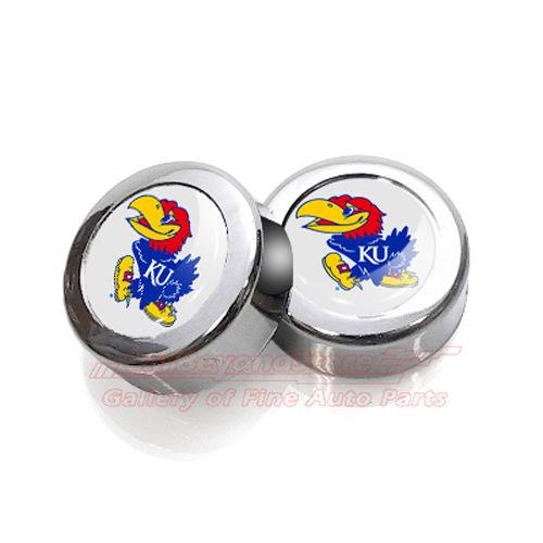 University of kansas jayhawks license plate frame chrome screw covers, pair