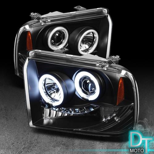 Black 05-07 f250 f350 f450 superduty ccfl halo projector headlights left+right