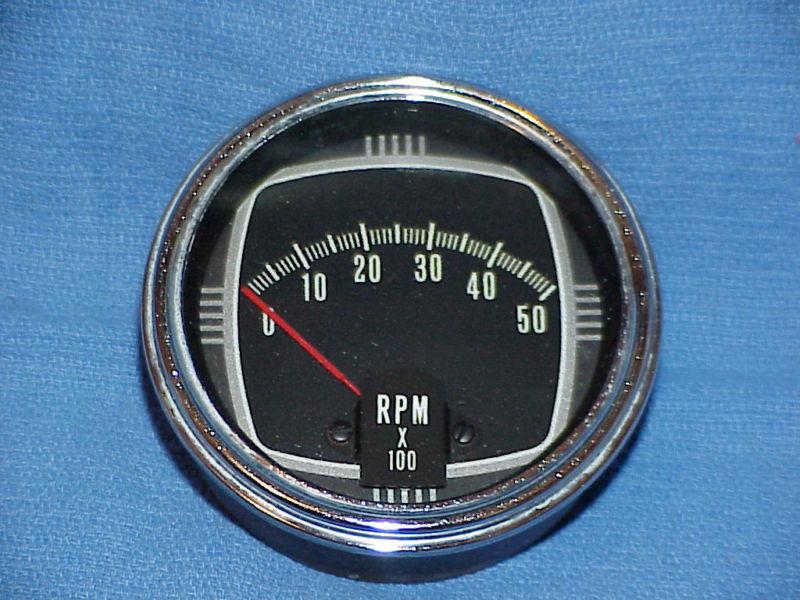 Vintage 50s 60s marine tachometer ac 5000 rpm brass bronze glass lighted clean