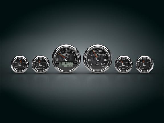 Medallion premium 6 gauges chrome trim skull face 04-13 harley touring flht fltr