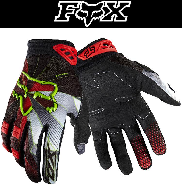 Fox racing dirtpaw radeon black red white dirt bike gloves motocross mx atv 2014