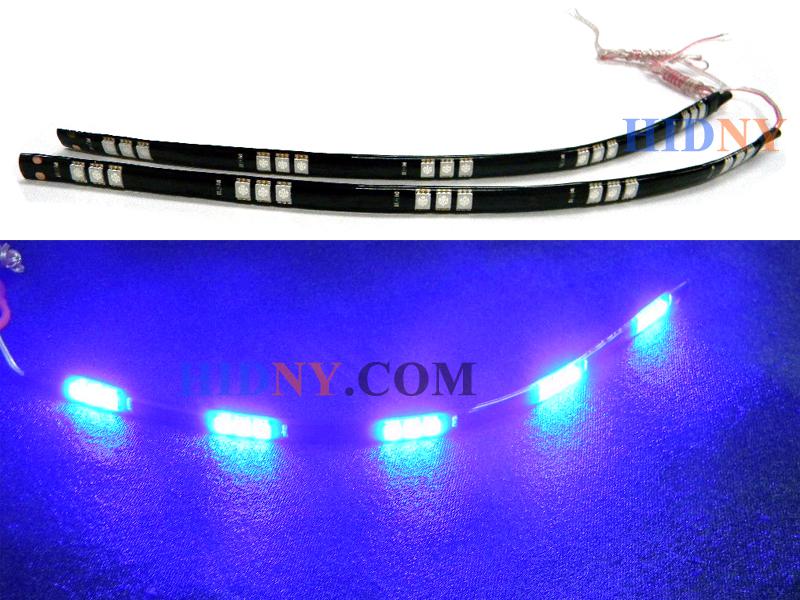 2x 12" flexible strip led day time running light drl blue led 15-smd 12v