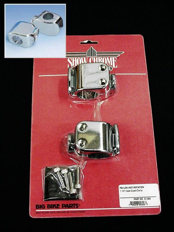 Show chrome motorcycle posi-lok anti rotation 1 1/2" case guard clamps 21-304