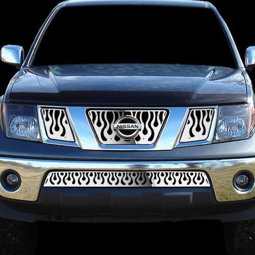 Nissan frontier 09-11 vertical flame polished stainless truck grill add-on