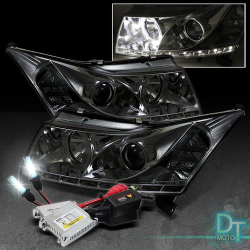 6000k slim xenon hid kit+smoke 11-13 chevy cruze halo projector headlights lamps