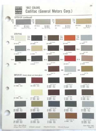 1982 cadillac martin senour   color paint chip chart all models original 