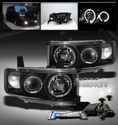 2003-2007 scion xb halo black projector head light+blue drl led signal+6000k hid