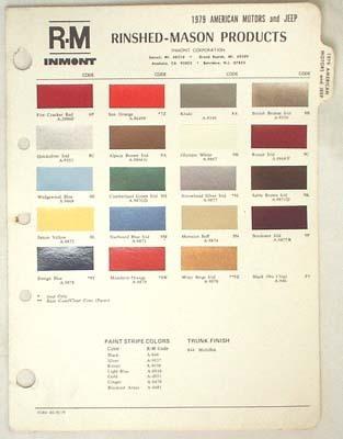 1979 amc r-m color paint chip chart jeep pacer  spirit concord