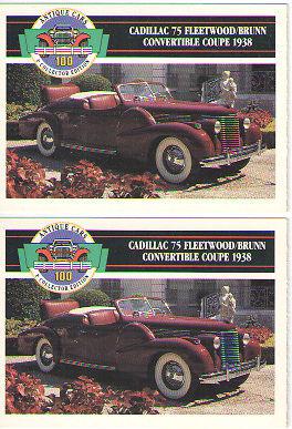 1938 cadillac 75 fleetwood baseball card sized cards - lot of 2 - must see !!