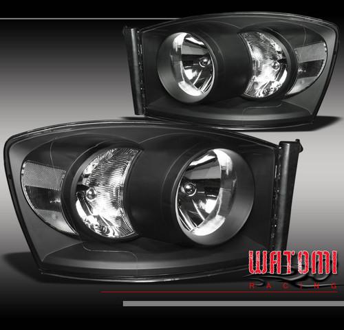 06 07 08 dodge ram 1500 2500 3500 pickup crystal headlight black left+right pair