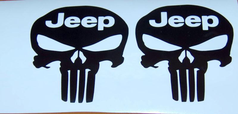 2x 5" black punisher skull jeep text vinyl decal stickers