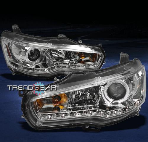 08-12 mitsubishi lancer evo x halo drl led projector headlights chrome 09 10 11