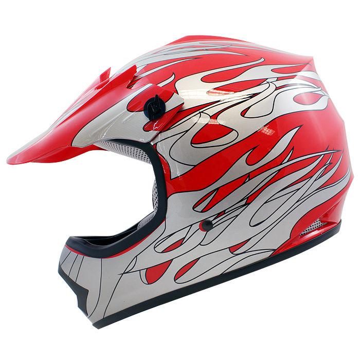 Youth red flame dirtbike atv motocross motorcycle helmet mx riding gear~l/large