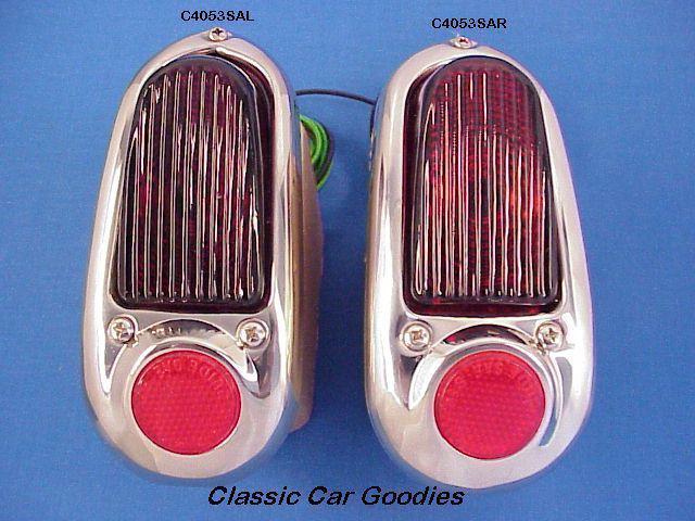 1949-1950 chevy tail lights (2) ass'y. stainless bezel