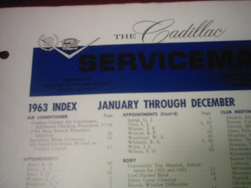 Complete 1963 cadillac serviceman monthly newsletters(12) with index