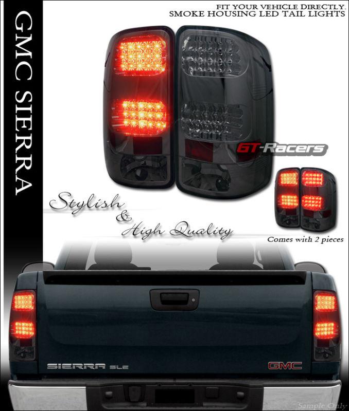 Smoke tint lens ed tail lights rear lamp 2007-2012 gmc sierra 1500 2500 3500 cab