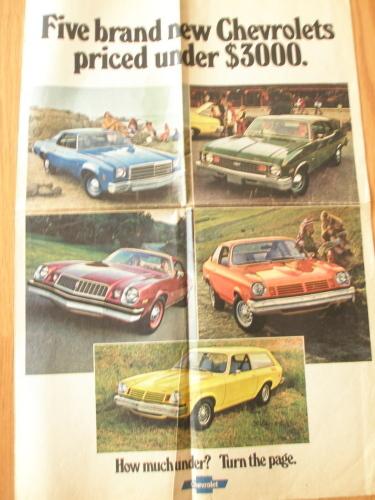 1974 chevrolet camaro vega nova malibu advertising paper